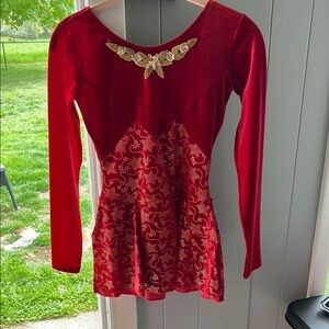 Red and Gold Long Sleeve Figure Skating Dress